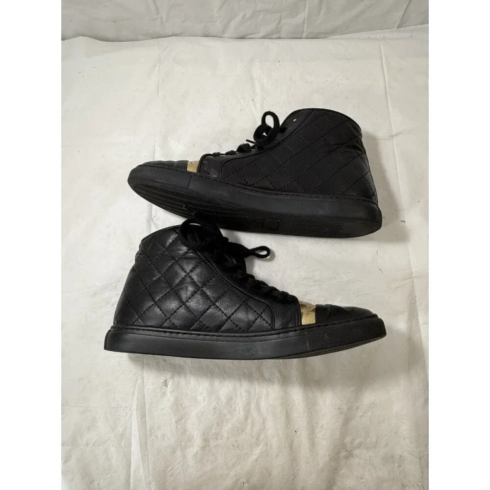 Thakoon Black and Gold Leather High-Top Sneakers